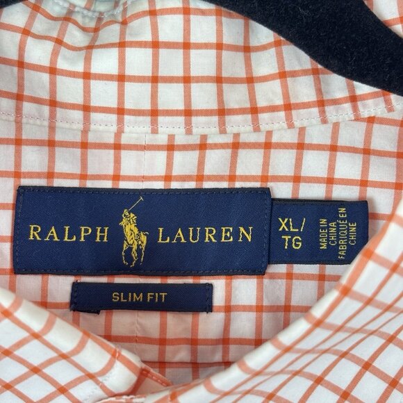 Ralph Lauren Men's Orange Check Long Sleeve Shirt Slim Fit Size X-Large Workwear - Picture 5 of 12